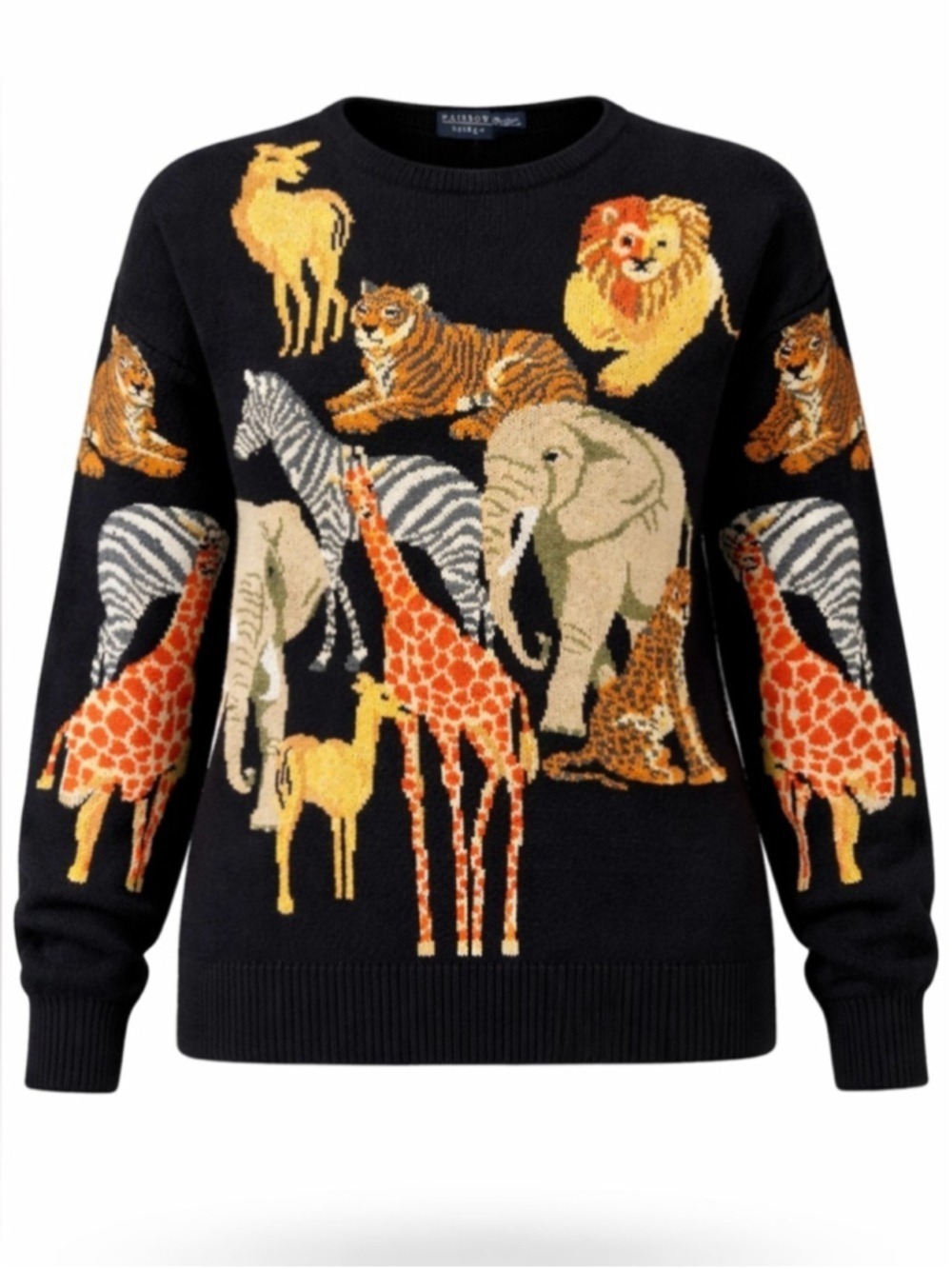 Vintage 90s Animal cotton sweater Womens Medium Safari Jungle African Animals